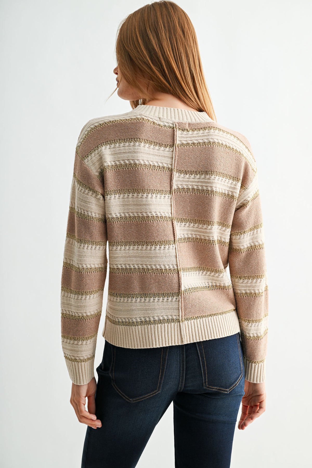 Dune Pumice Stripe Long Sleeve Stripe Lurex Sweater