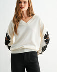 Cream Long Sleeve Applique Sweater