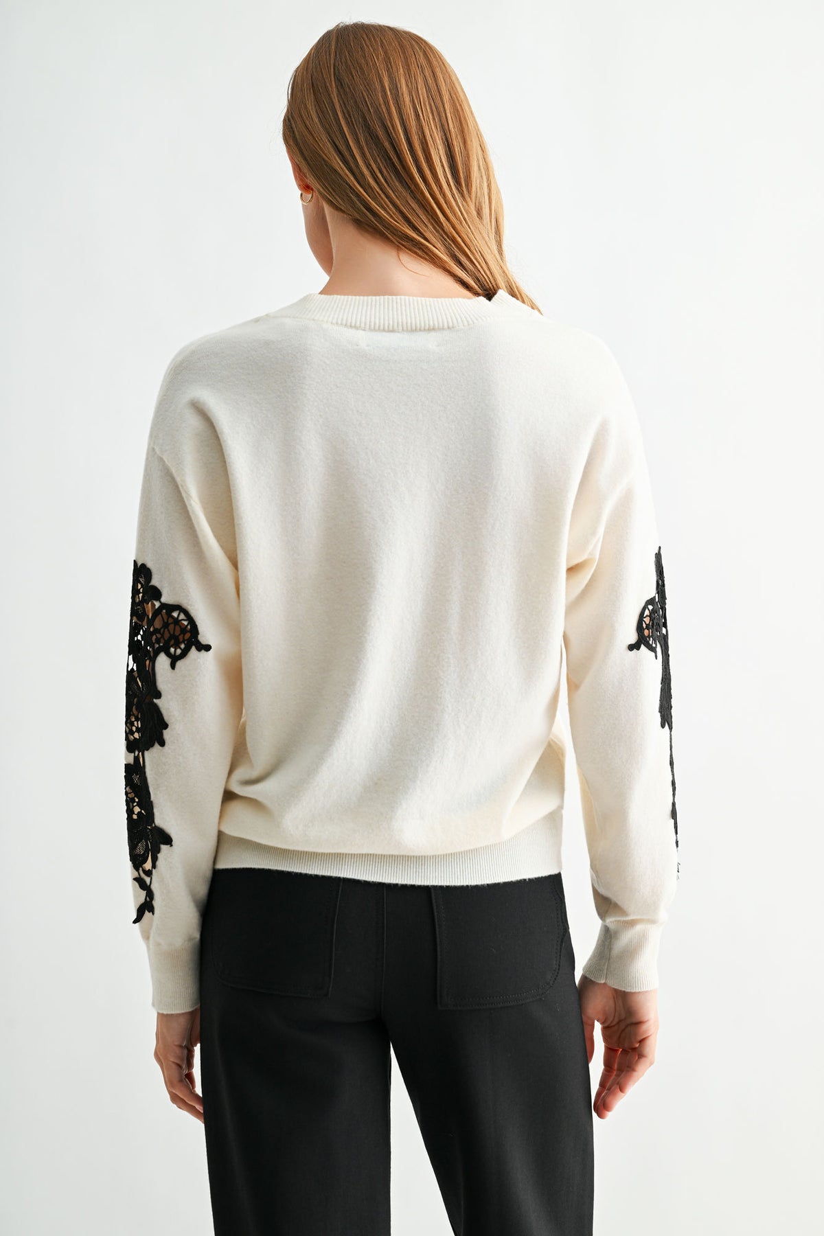 Cream Long Sleeve Applique Sweater