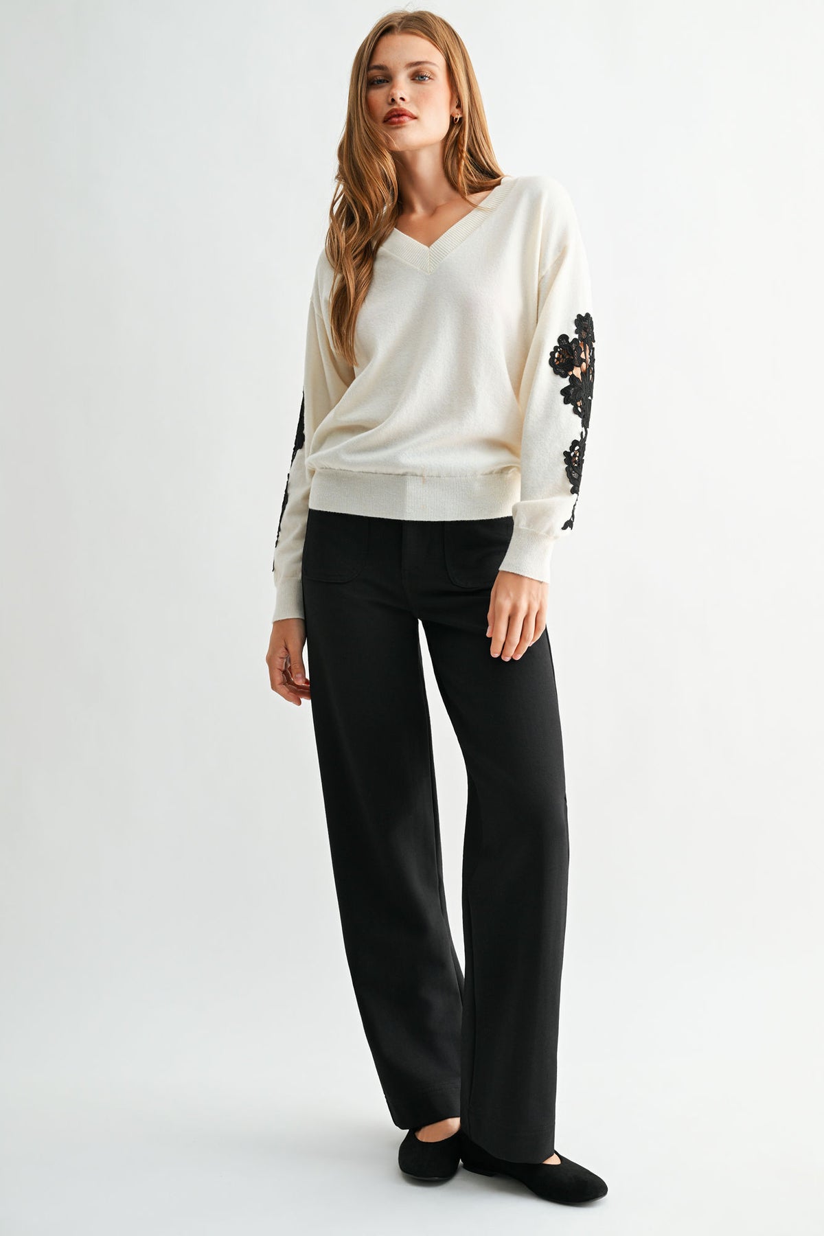 Cream Long Sleeve Applique Sweater