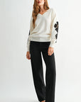 Cream Long Sleeve Applique Sweater