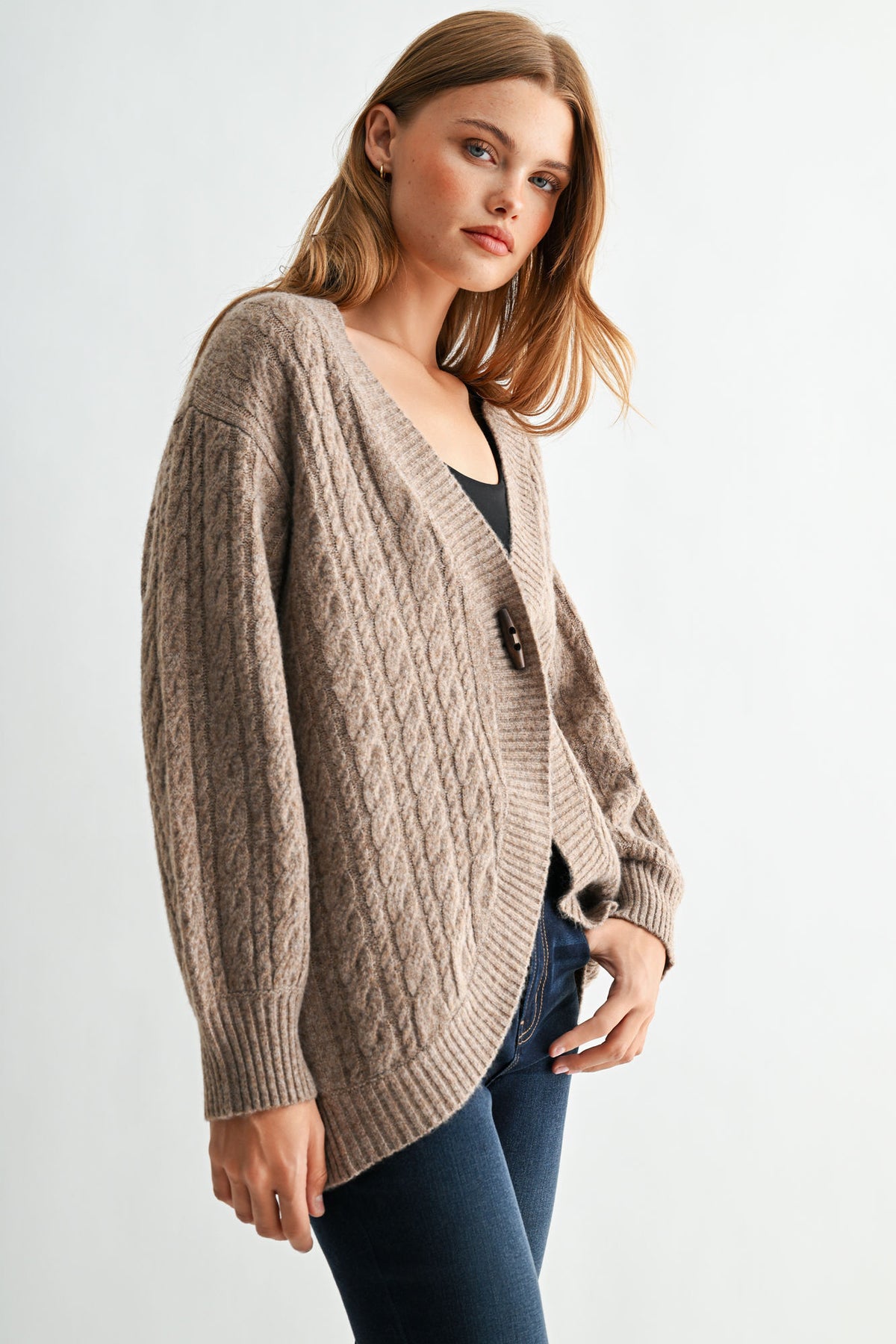 Oatmeal Long Sleeve Cocoon Cardigan