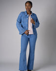Showcase your personality with the Patch Pocket Denim Jacket in striking 'Indigo Stripe Denim'.