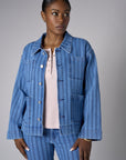 Showcase your personality with the Patch Pocket Denim Jacket in striking 'Indigo Stripe Denim'.