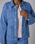 Showcase your personality with the Patch Pocket Denim Jacket in striking 'Indigo Stripe Denim'.
