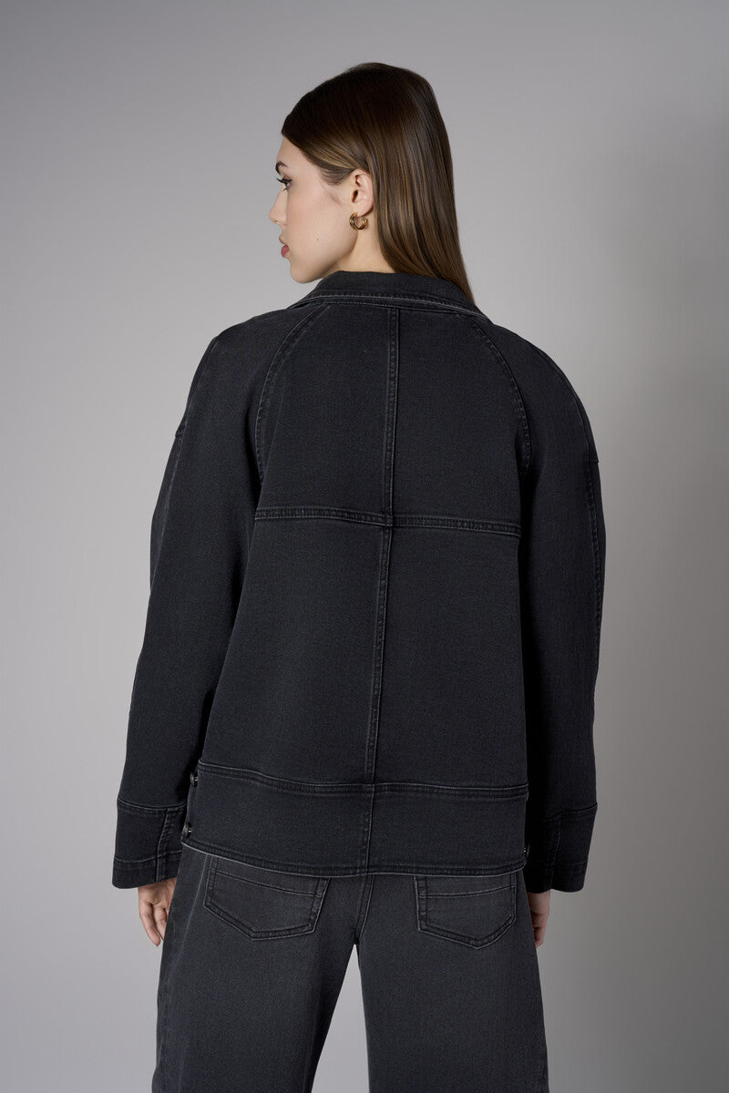 Dark Vintage Washed Spliced Retro Denim Jacket