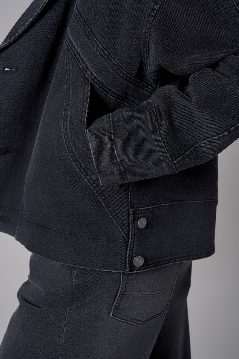 Dark Vintage Washed Spliced Retro Denim Jacket