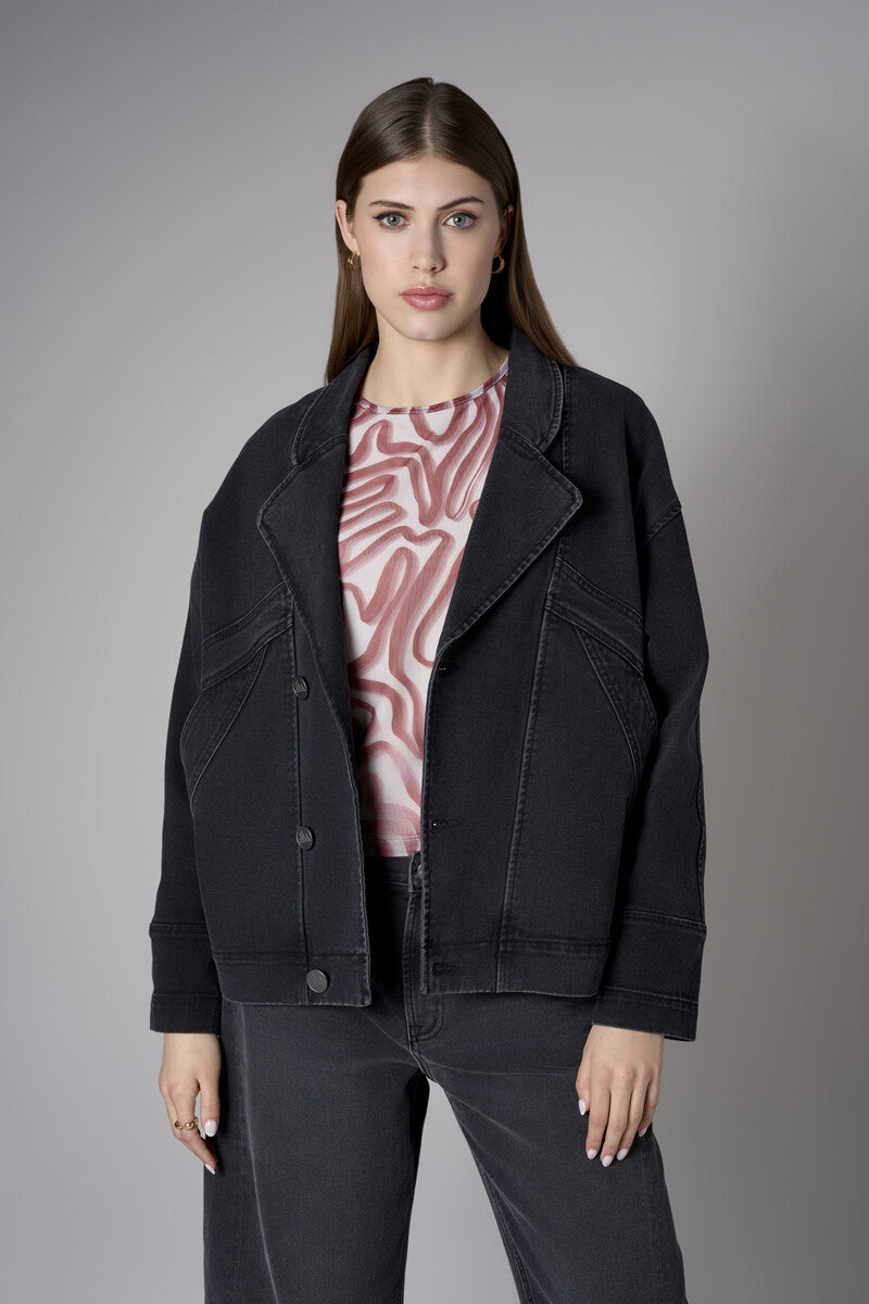 Dark Vintage Washed Spliced Retro Denim Jacket