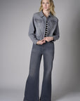 Redefine chic with the 'Gray Denim' Denim Bomber Jacket- Grey – the perfect finishing touch.