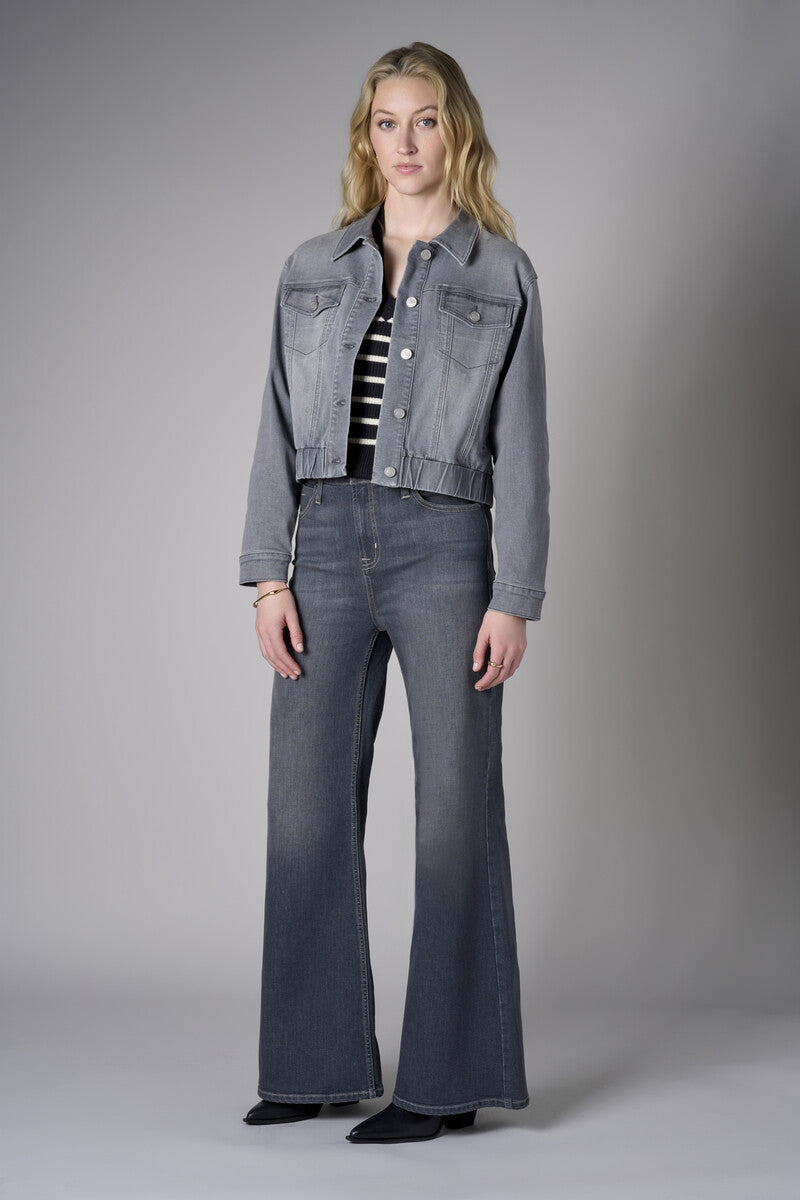 Redefine chic with the 'Gray Denim' Denim Bomber Jacket- Grey – the perfect finishing touch.