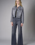 Redefine chic with the 'Gray Denim' Denim Bomber Jacket- Grey – the perfect finishing touch.