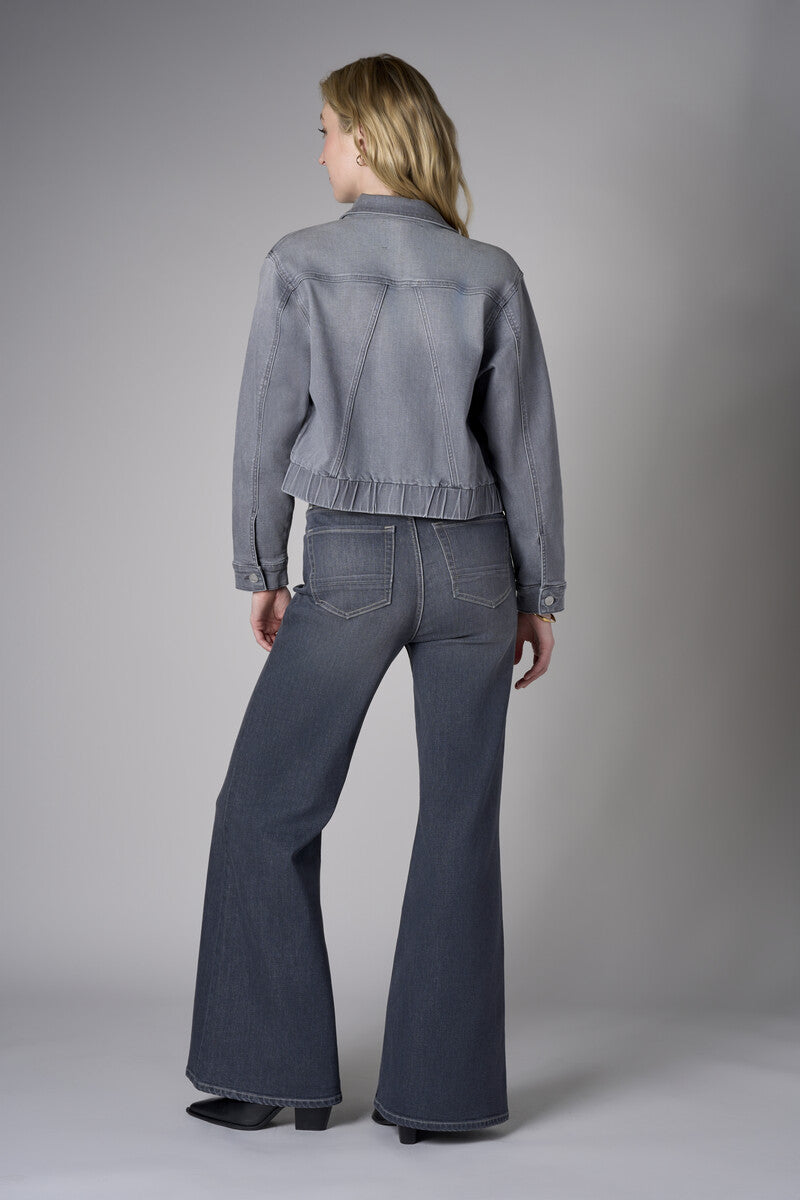 Redefine chic with the 'Gray Denim' Denim Bomber Jacket- Grey – the perfect finishing touch.