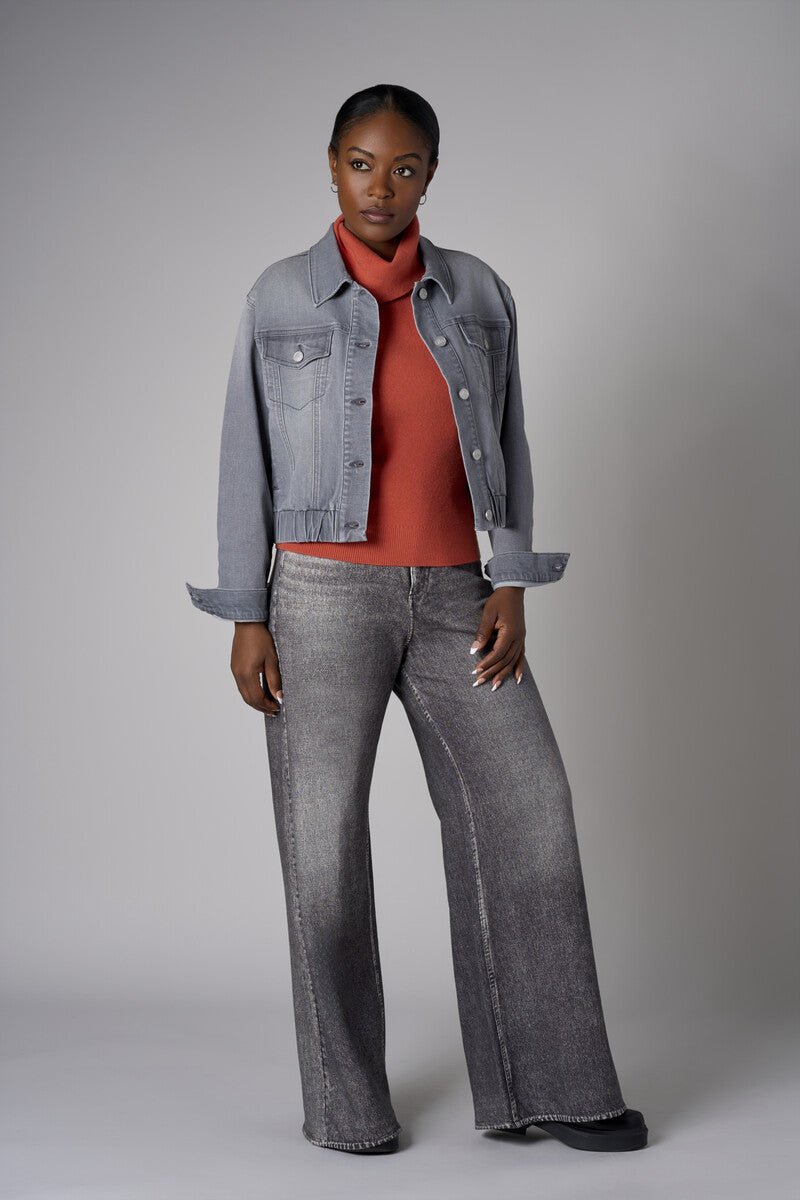 Redefine chic with the 'Gray Denim' Denim Bomber Jacket- Grey – the perfect finishing touch.