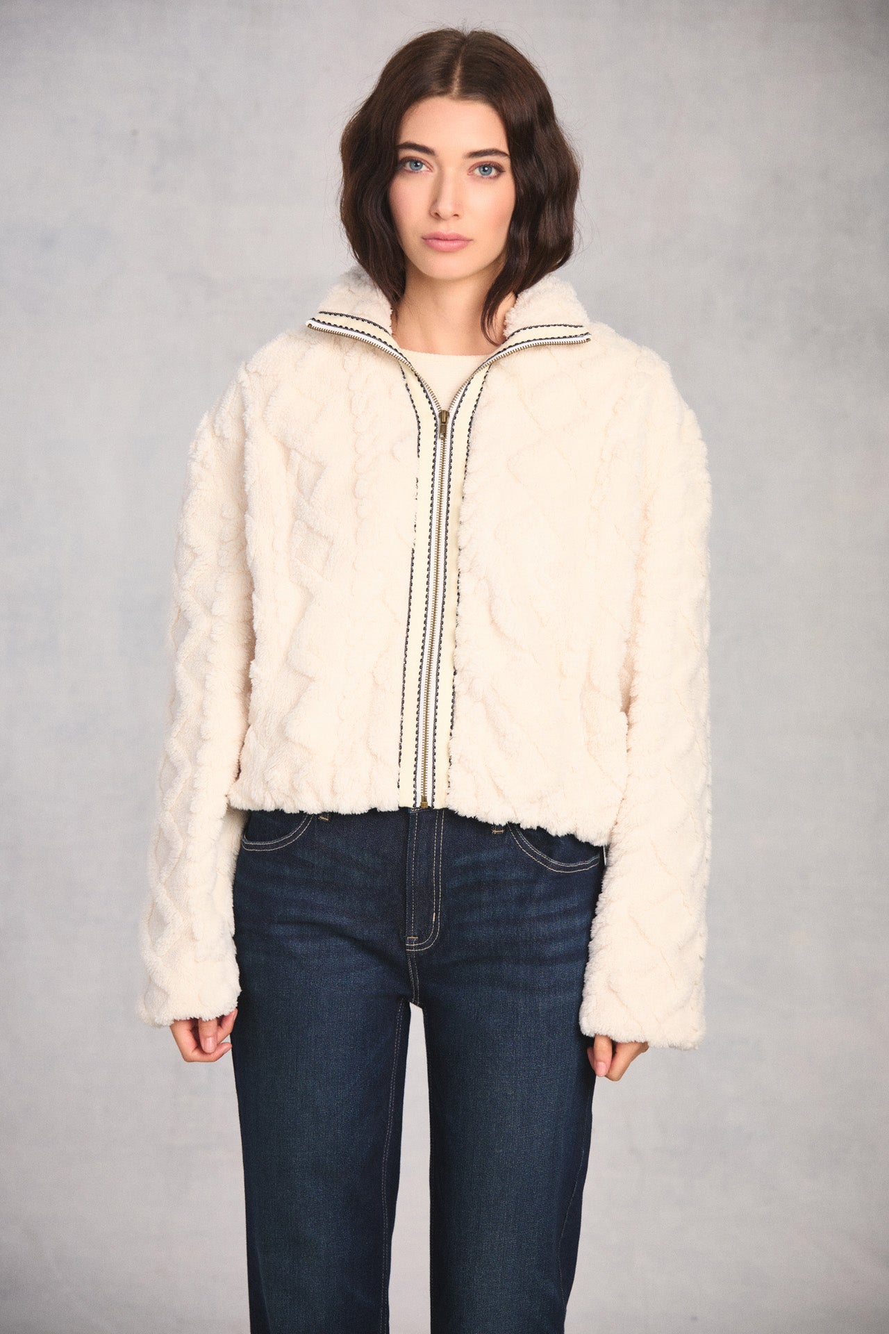 Cream Faux-Fur Jacket
