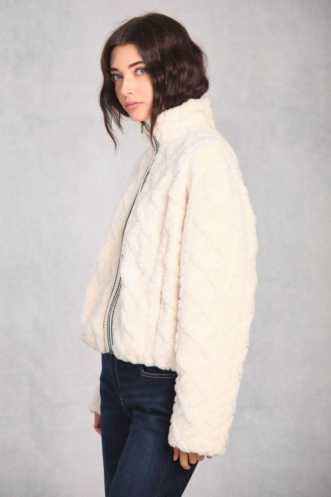 Cream Faux-Fur Jacket
