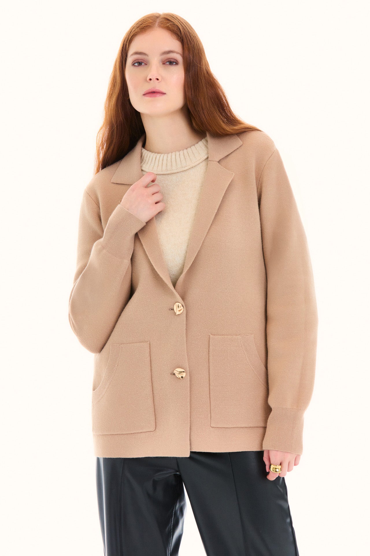 Champagne Long Sleeve Sweater Blazer