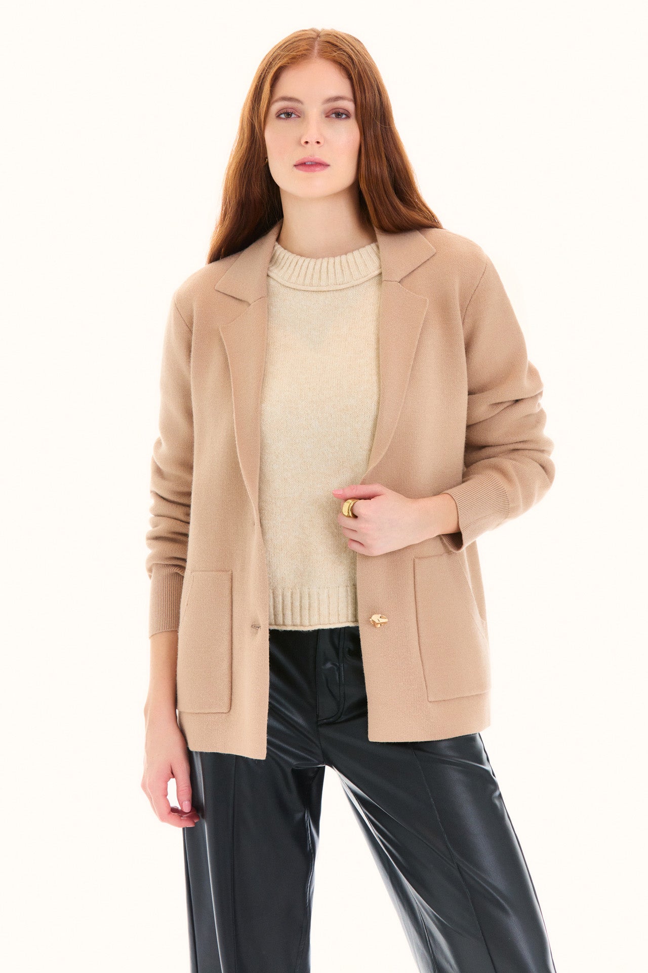Champagne Long Sleeve Sweater Blazer
