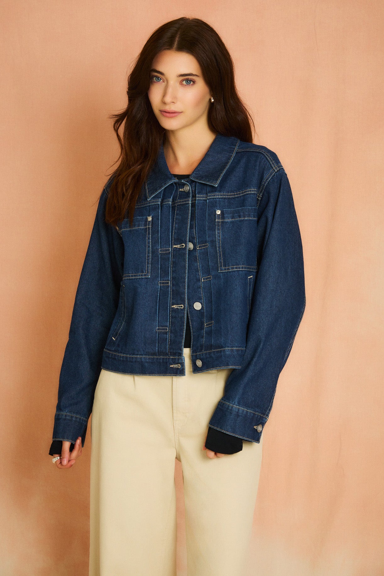 Indigo Pleated Front Denim Jacket