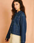 Indigo Pleated Front Denim Jacket