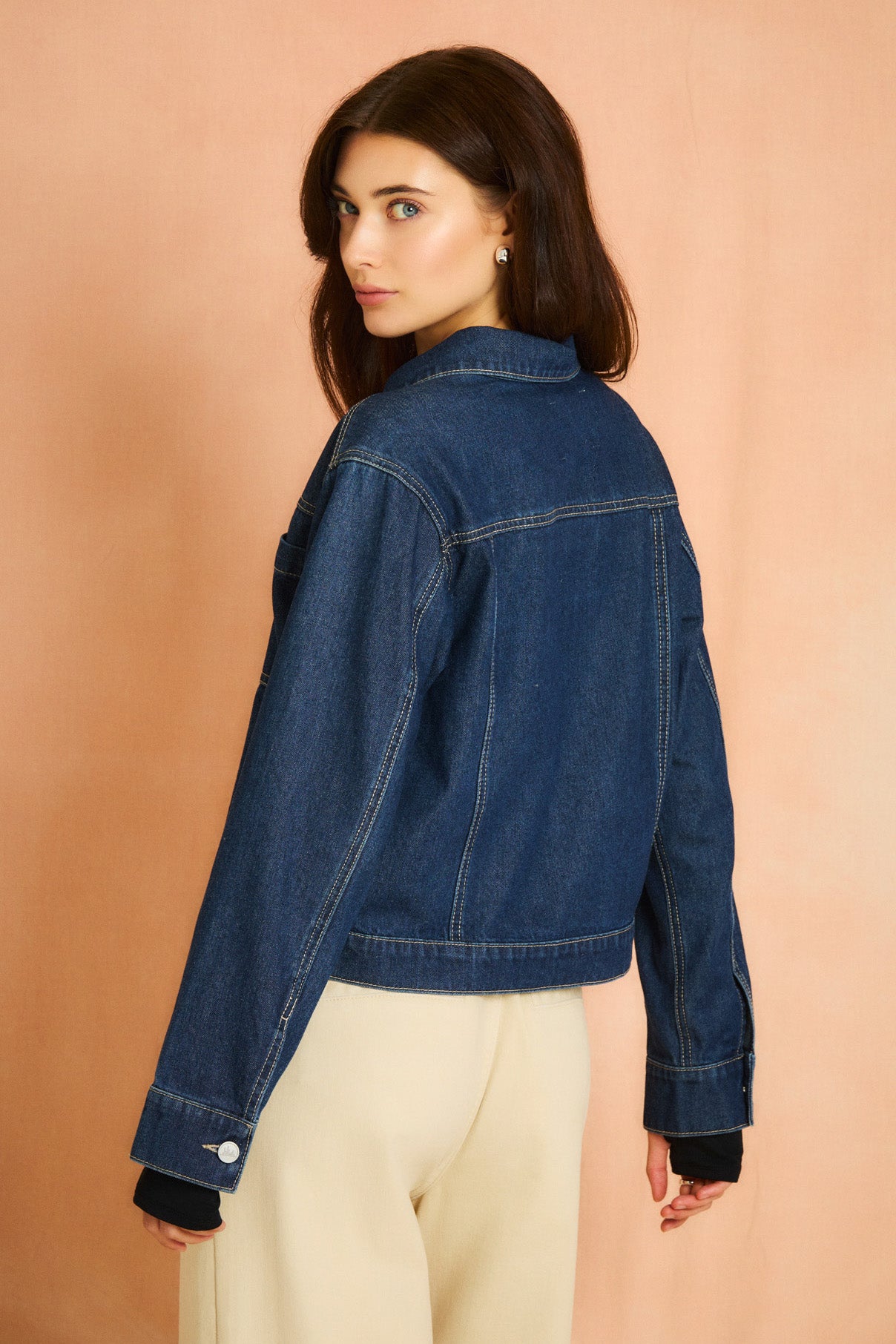 Indigo Pleated Front Denim Jacket