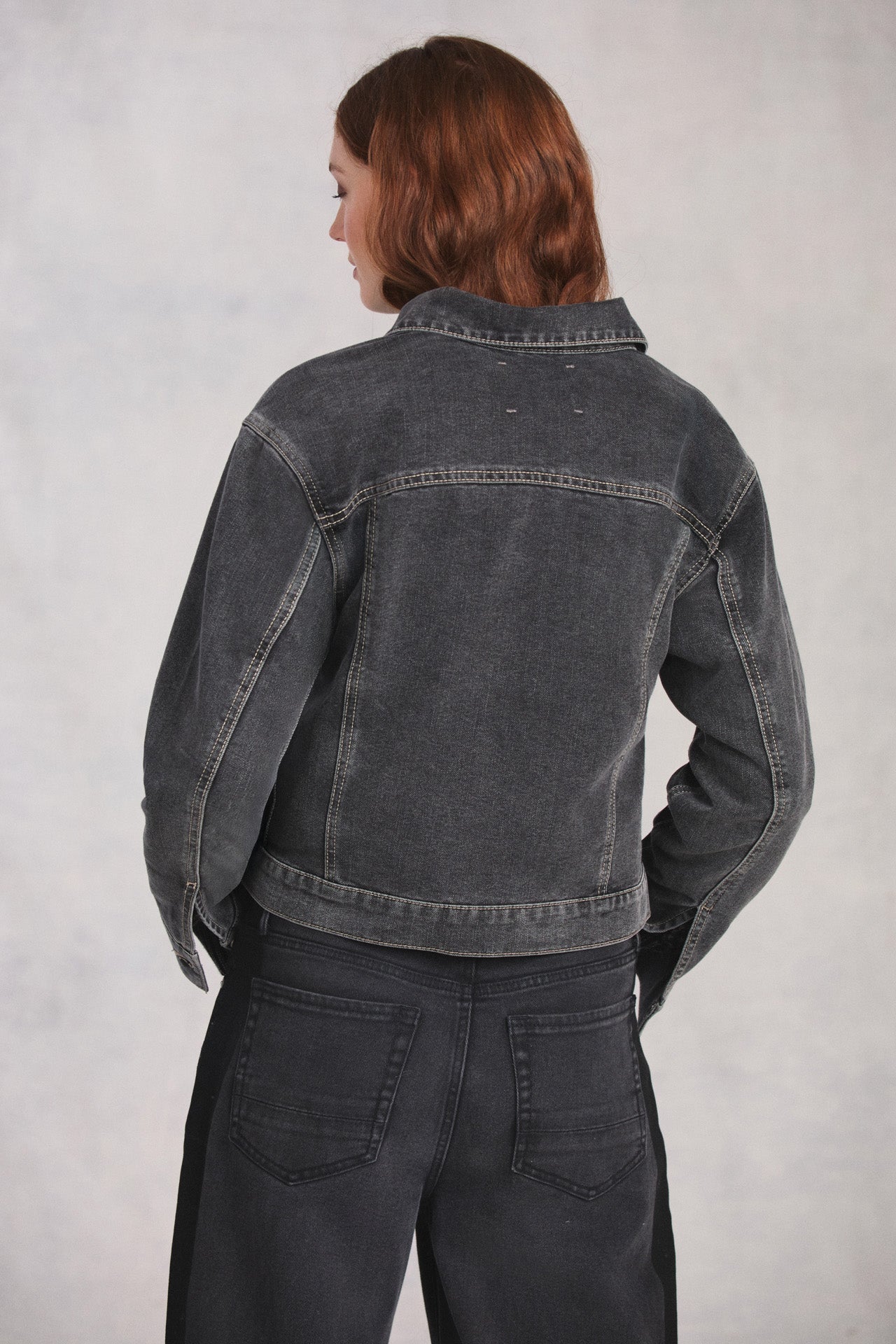 Black Pleated Front Denim Jacket