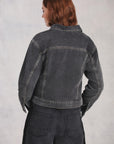 Black Pleated Front Denim Jacket