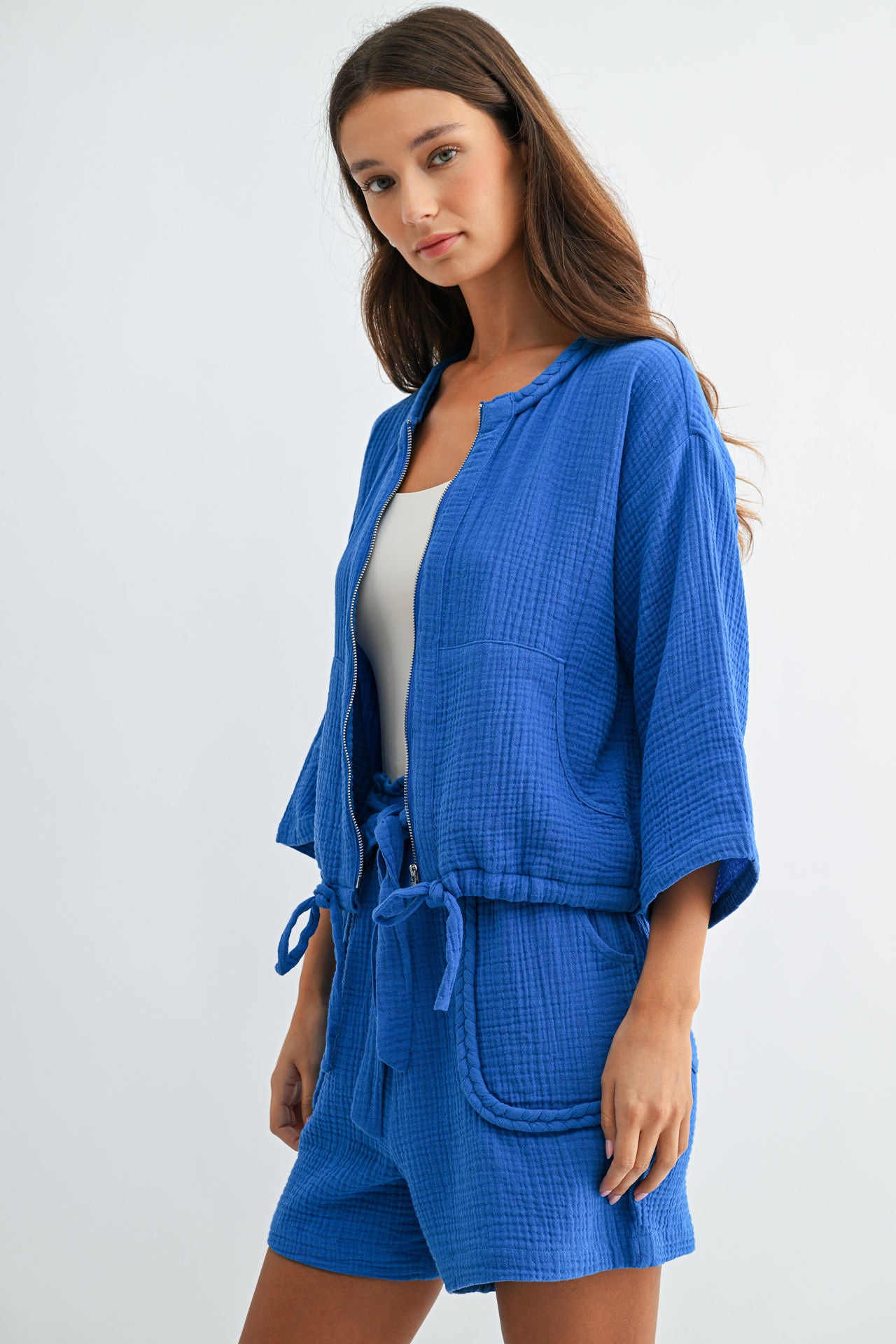 Cobalt Zip Front Braided Jacket