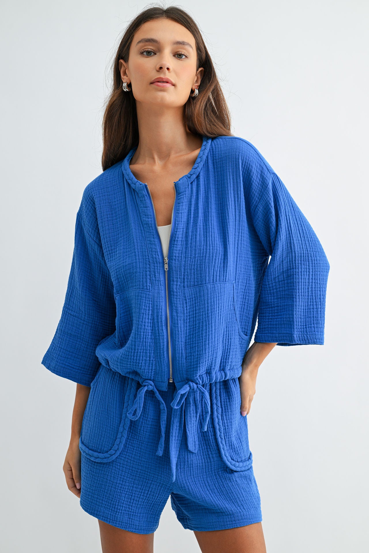 Cobalt Zip Front Braided Jacket
