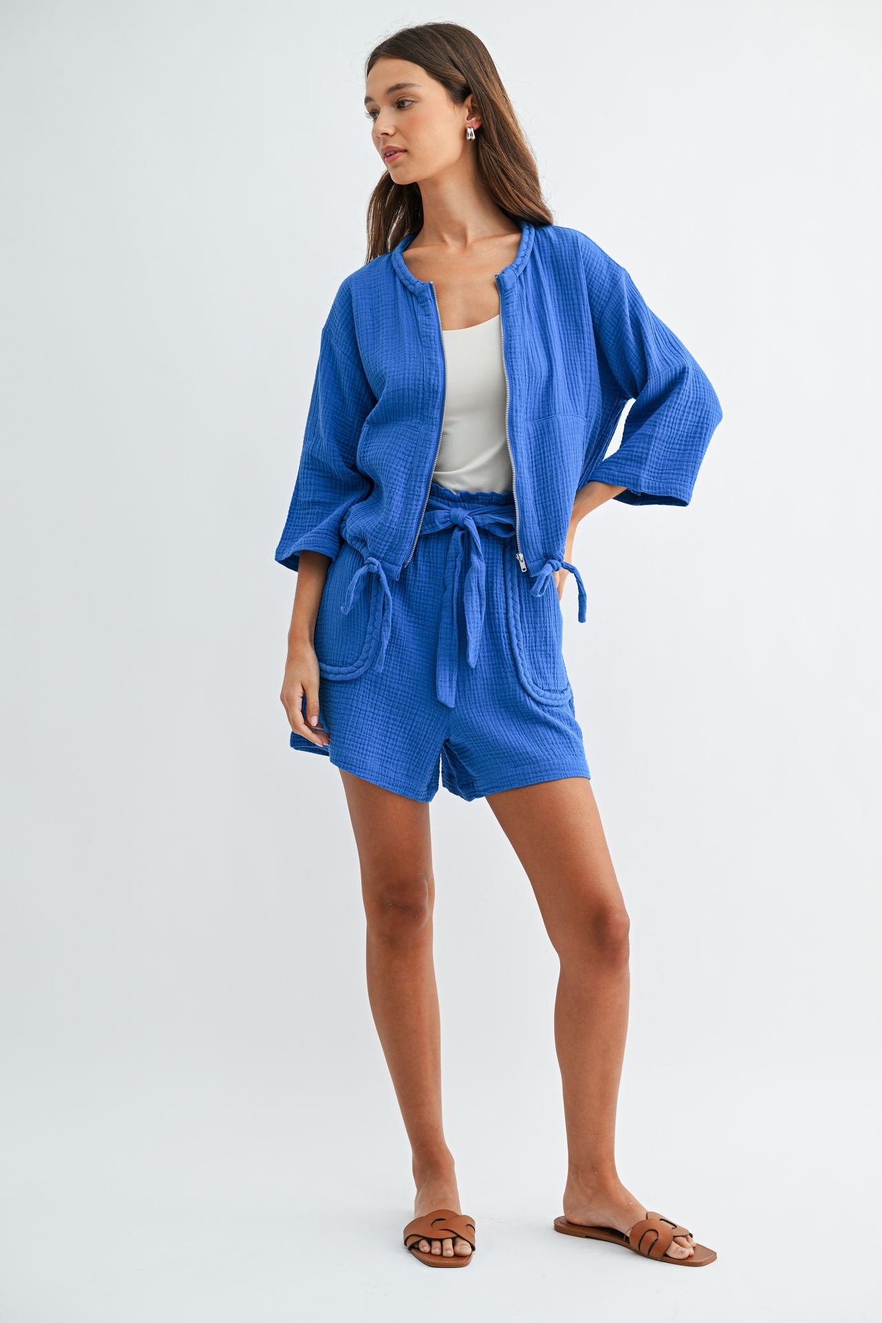 Cobalt Zip Front Braided Jacket