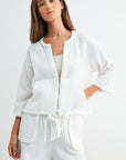 White Zip Front Braided Jacket