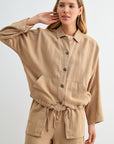 Burlap Cropped Dolman Sleeve Jacket