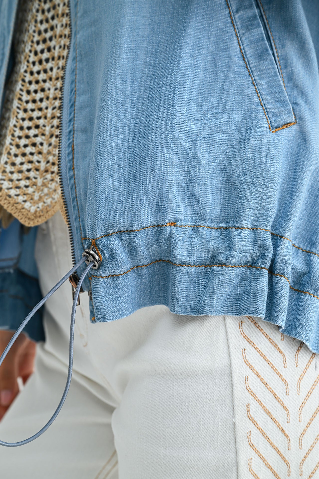 Light Indigo Denim Zip Front Shirt Jacket