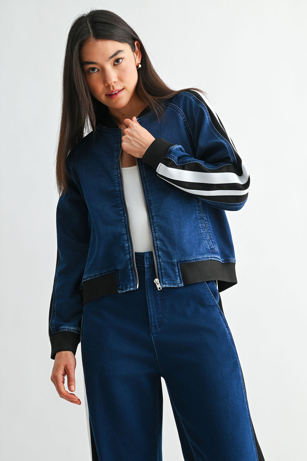 Indigo Athletic Striped Denim Jacket