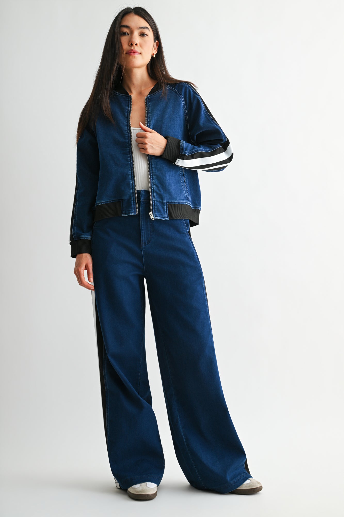Indigo Athletic Striped Denim Jacket