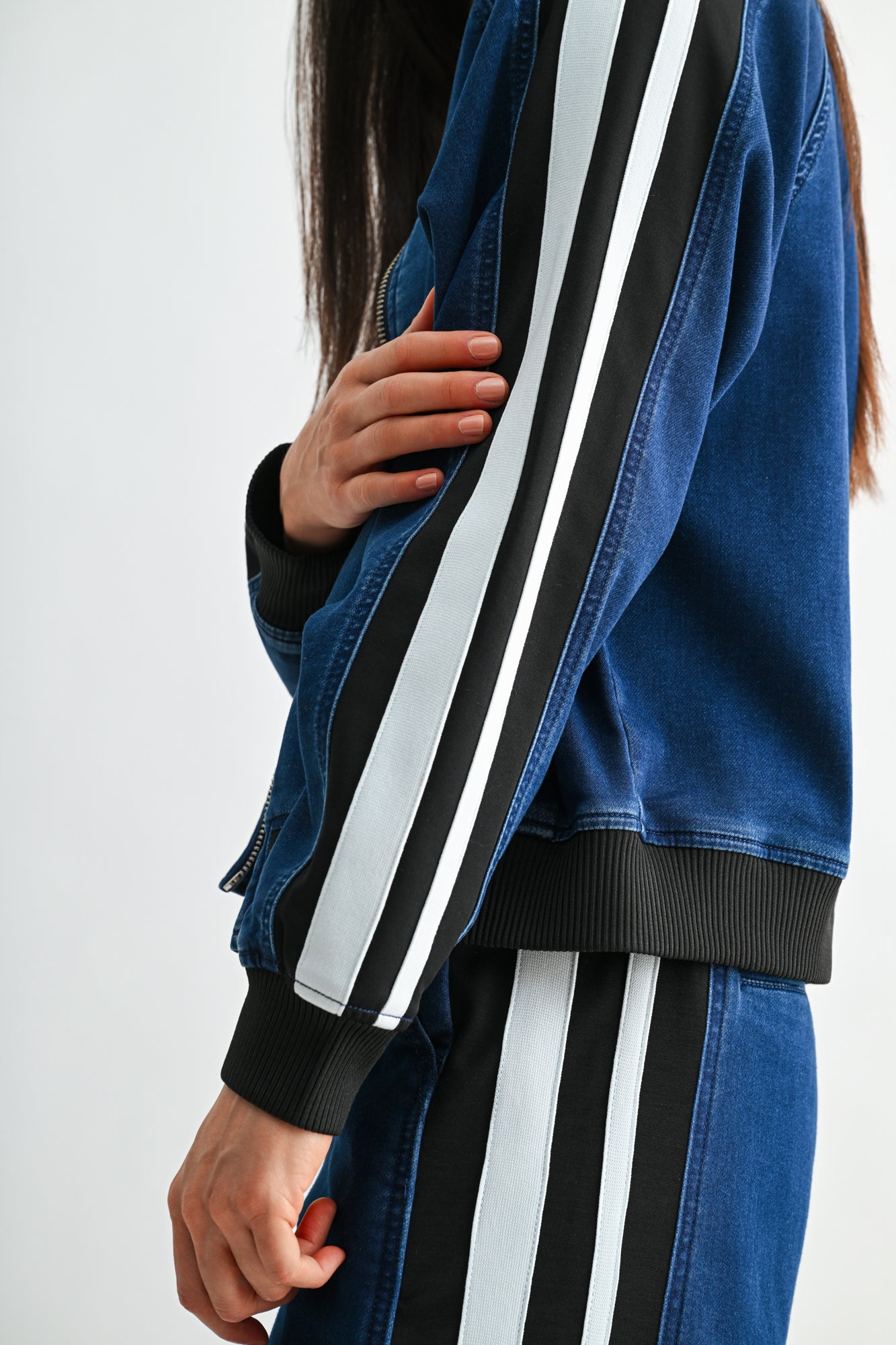 Indigo Athletic Striped Denim Jacket