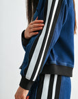 Indigo Athletic Striped Denim Jacket