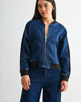 Indigo Petite Athletic Striped Denim Jacket