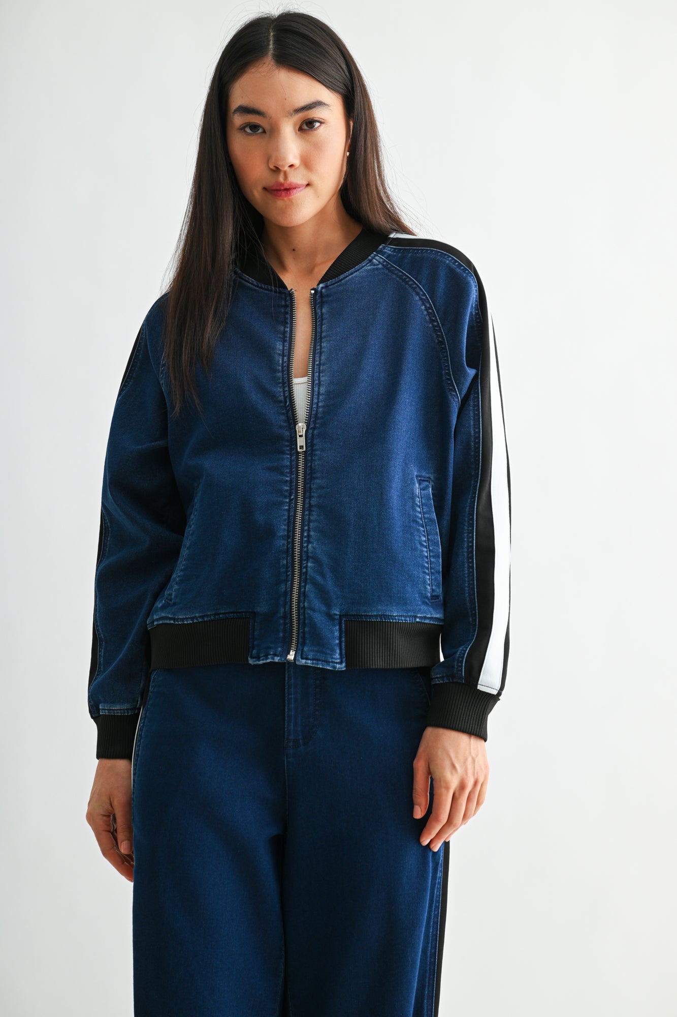 Indigo Athletic Striped Denim Jacket