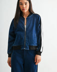 Indigo Athletic Striped Denim Jacket