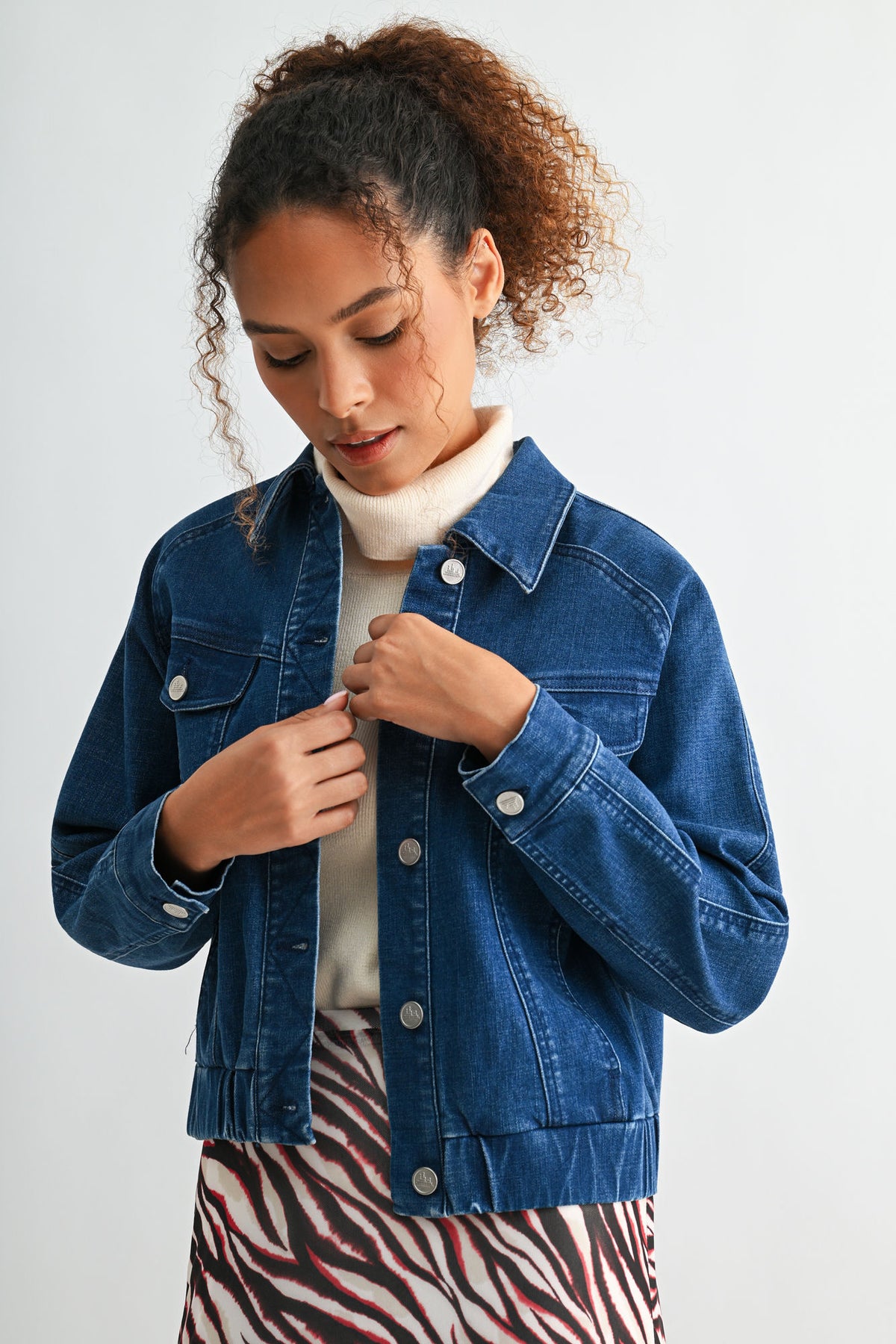 Medium Indigo Plus-Size Bomber Jacket
