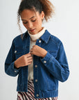 Medium Indigo Plus-Size Bomber Jacket