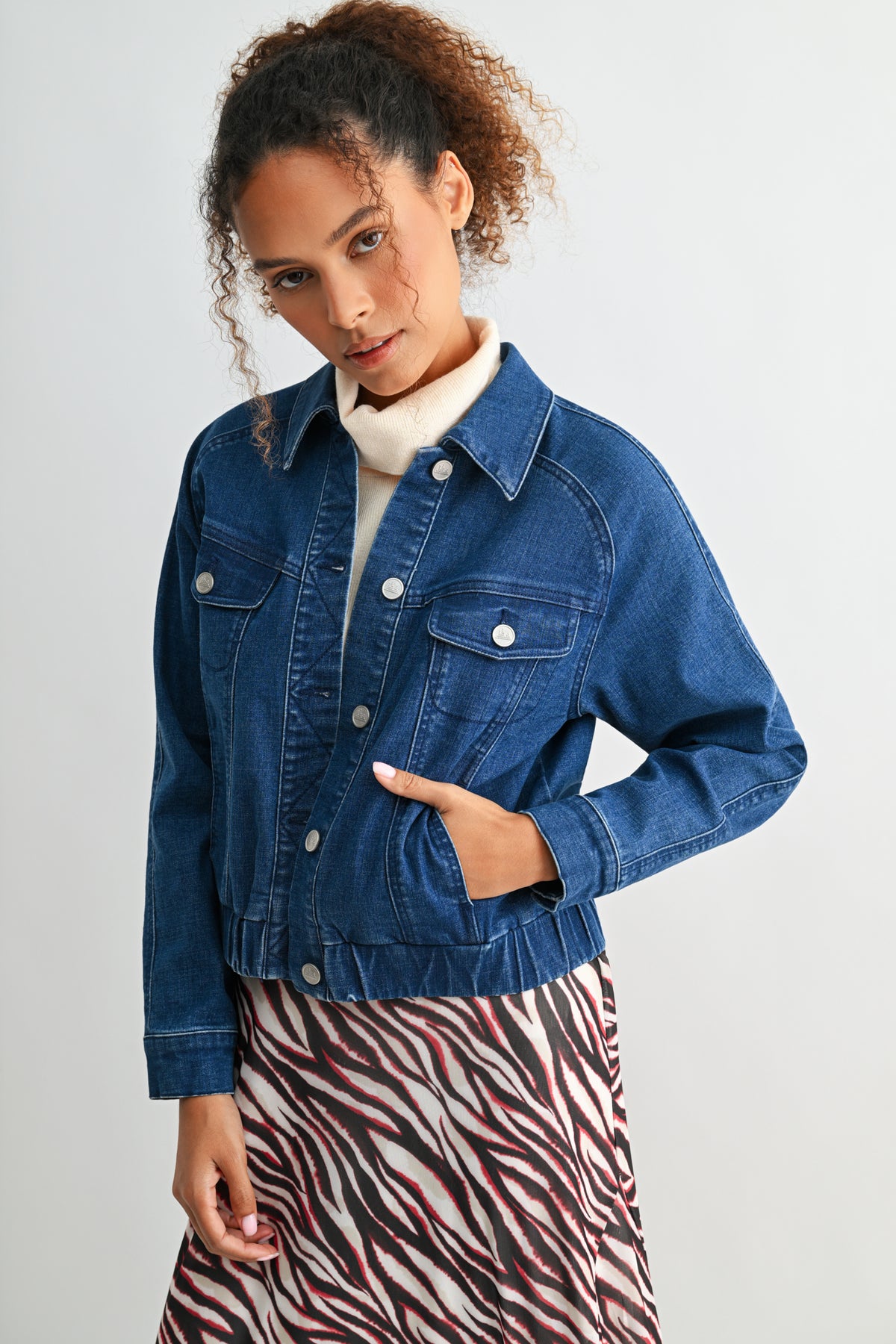 Medium Indigo Plus-Size Bomber Jacket