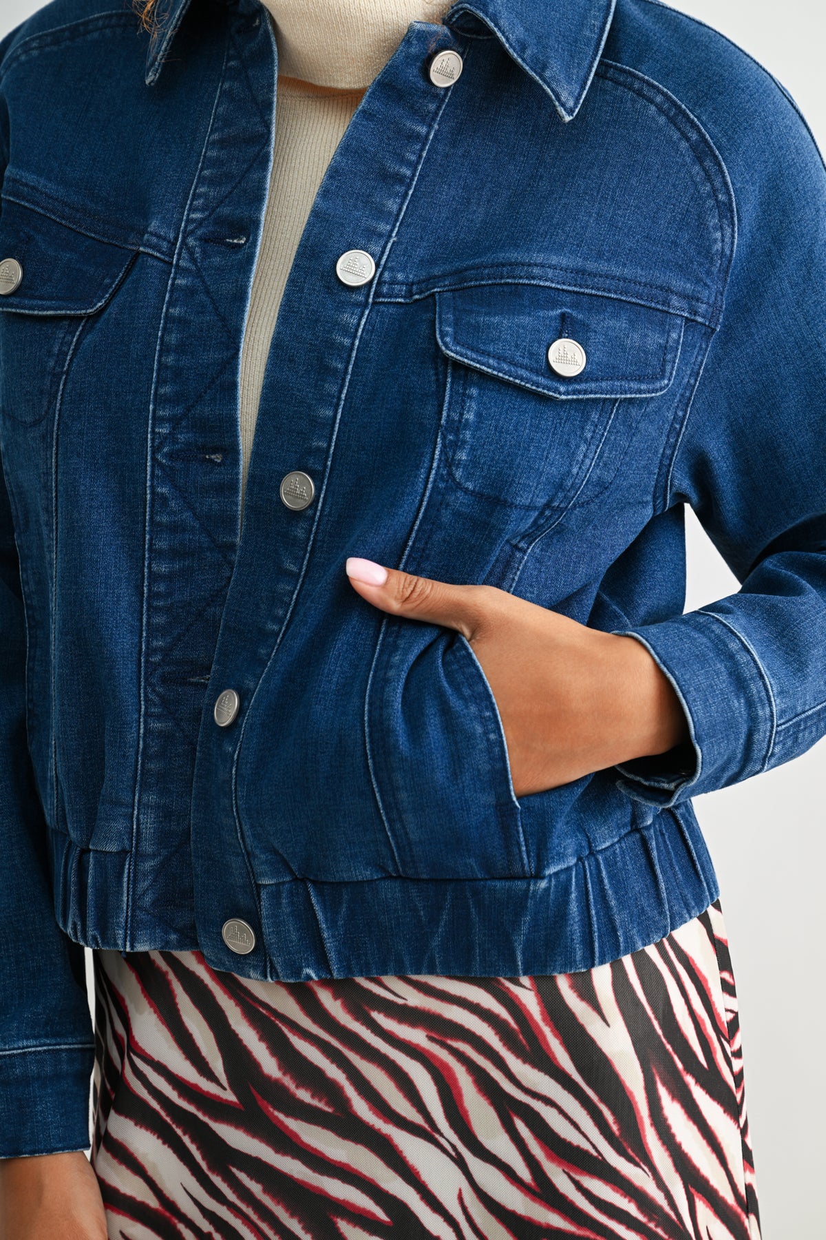 Medium Indigo Plus-Size Bomber Jacket
