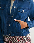 Medium Indigo Plus-Size Bomber Jacket