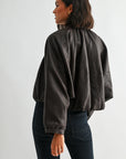 Brown Faux Leather Zip Up Dolman Jacket