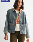 Indigo Plus-Size Denim Shacket with Suede Collar