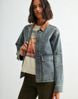 Indigo Plus-Size Denim Shacket with Suede Collar