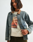 Indigo Plus-Size Denim Shacket with Suede Collar