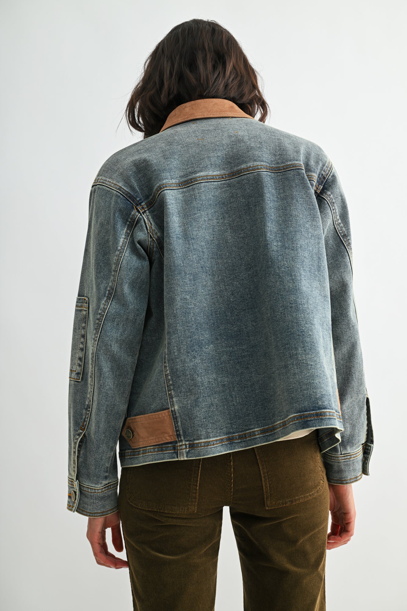 Indigo Plus-Size Denim Shacket with Suede Collar