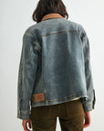 Indigo Plus-Size Denim Shacket with Suede Collar
